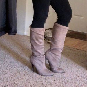 Shoedazzle Melrose suede-like boot light taupe 6.5